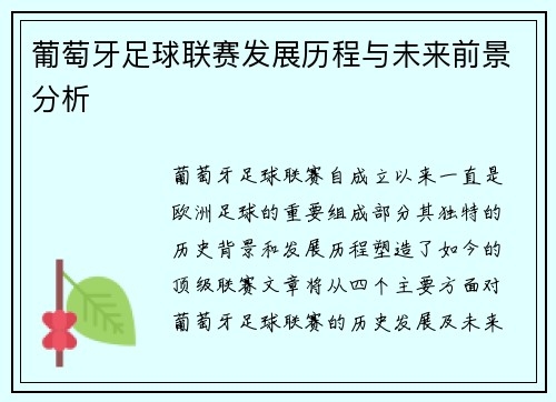 葡萄牙足球联赛发展历程与未来前景分析