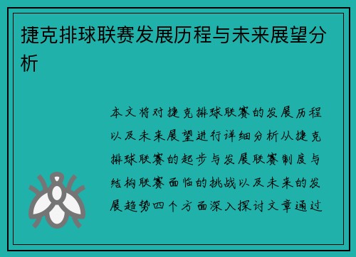 捷克排球联赛发展历程与未来展望分析