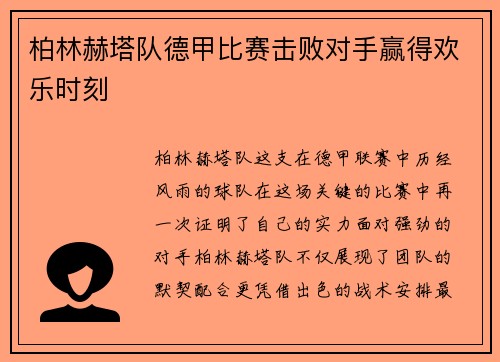 柏林赫塔队德甲比赛击败对手赢得欢乐时刻